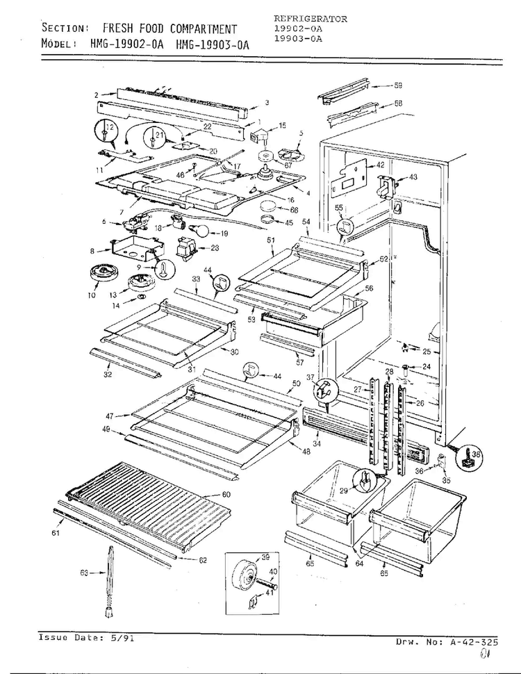 Fresh Food Compartment Diagram and Parts List for 19903-0A  Admiral Refrigerator