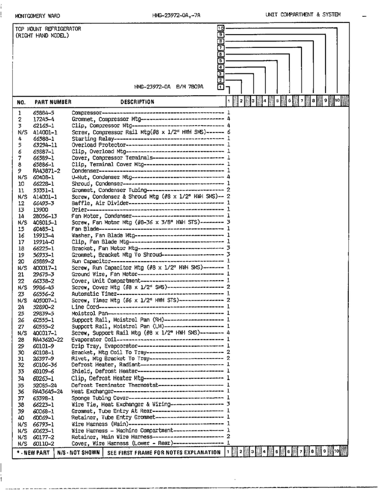 Unit Compartment/system Page 2 Diagram and Parts List for 23972A  Admiral Refrigerator