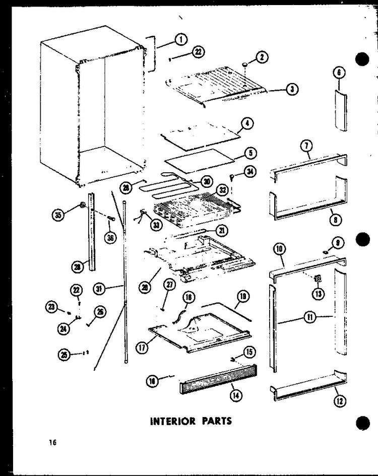 Interior Parts Diagram and Parts List for TC18C-C-P73500-16WC  Amana Refrigerator