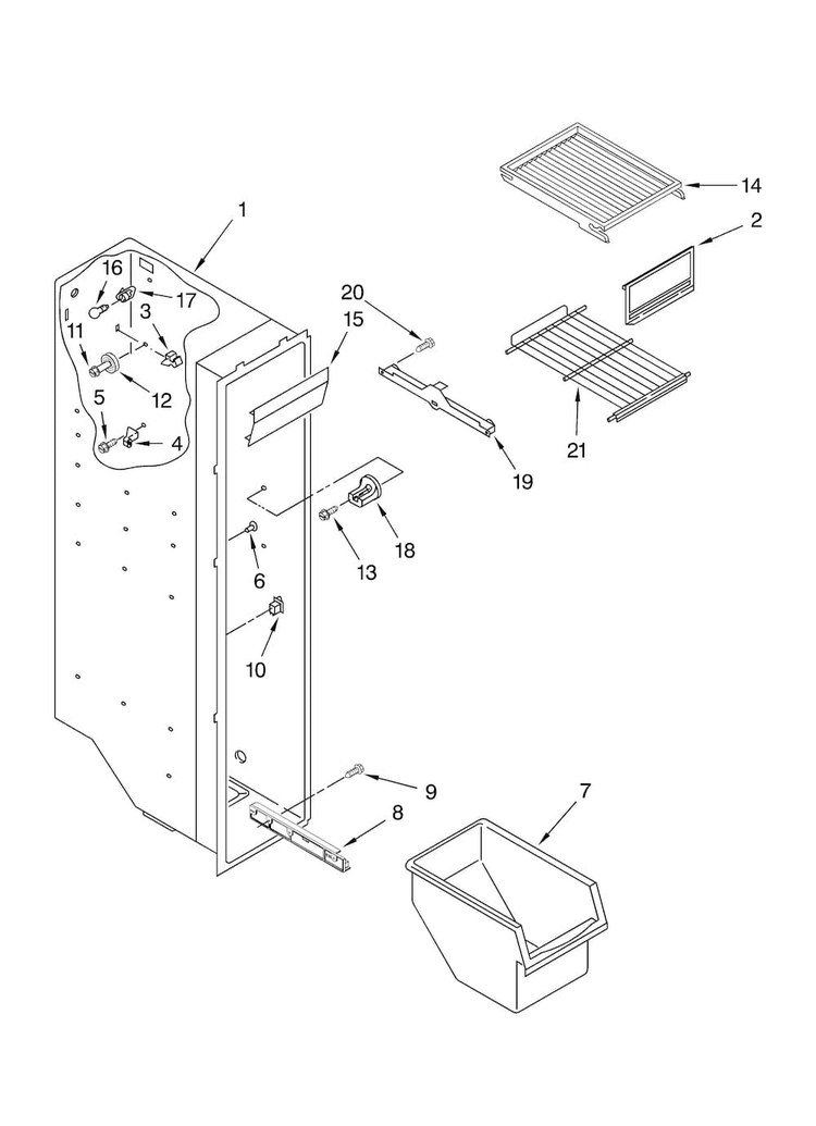 Freezer Liner Parts Diagram and Parts List for ASD2522WEB00  Amana Refrigerator