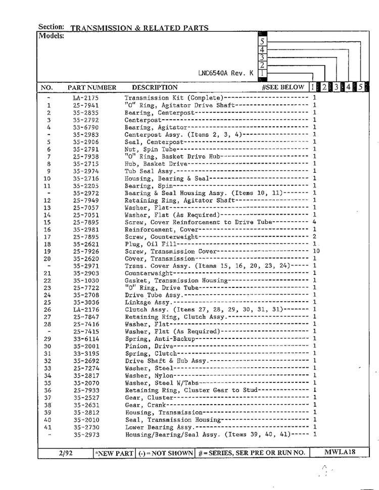 Transmission And Related Parts Page 2 Diagram and Parts List for 6540A REV K Norge Washer