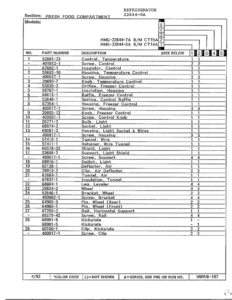 Fresh Food Compartment Page 2 Diagram and Parts List for 22844-0A  Admiral Refrigerator
