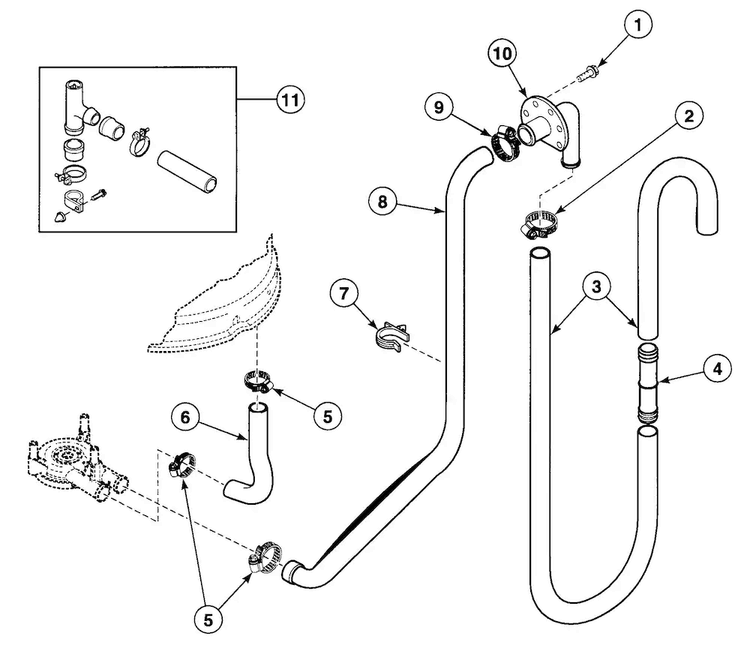 Drain Hose Diagram and Parts List for SWT210LN  Speed Queen Washer