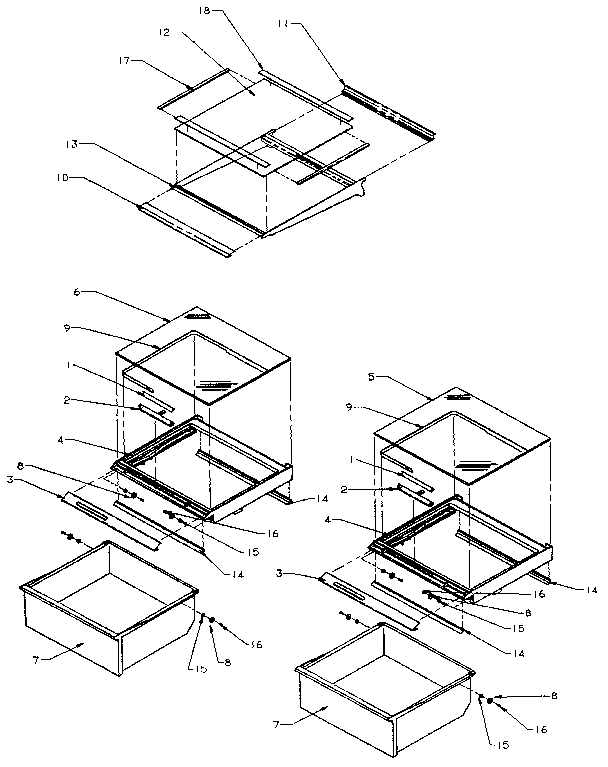 Refrigerator Shelving And Drawers Diagram and Parts List for SX25N-P1162704W  Amana Refrigerator