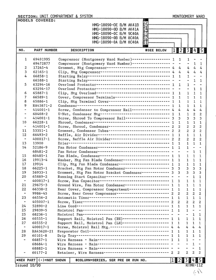 Unit Compartment And System Page 2 Diagram and Parts List for 18090-OA  Admiral Refrigerator