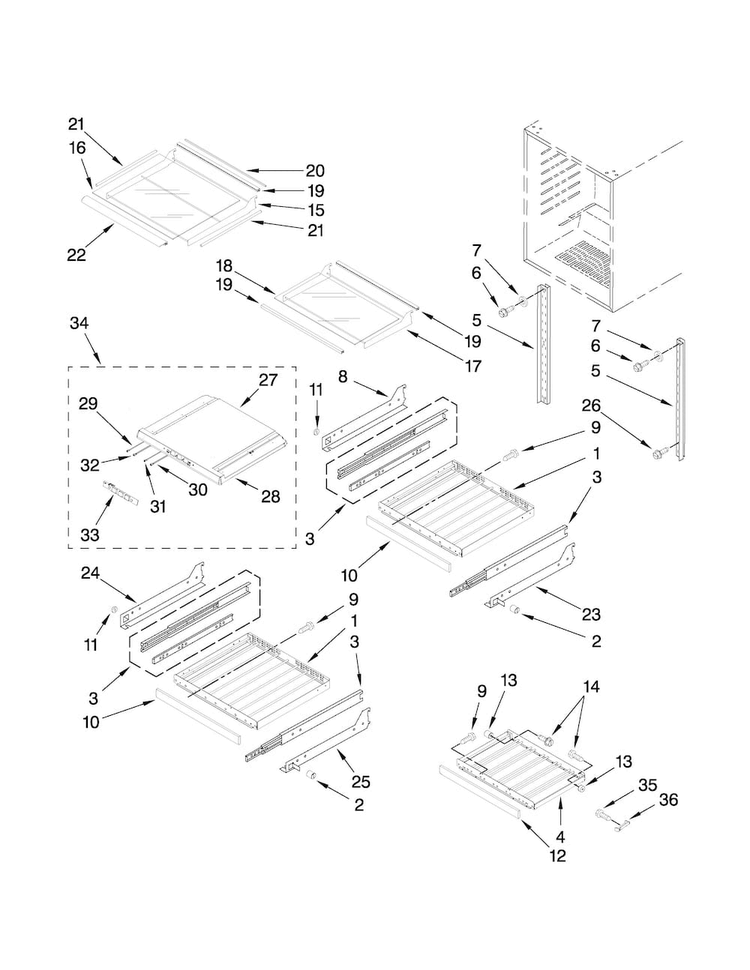 Shelf Parts Diagram and Parts List for JUB248LWRS00  Jenn-Air Wine and Beverage Cooler