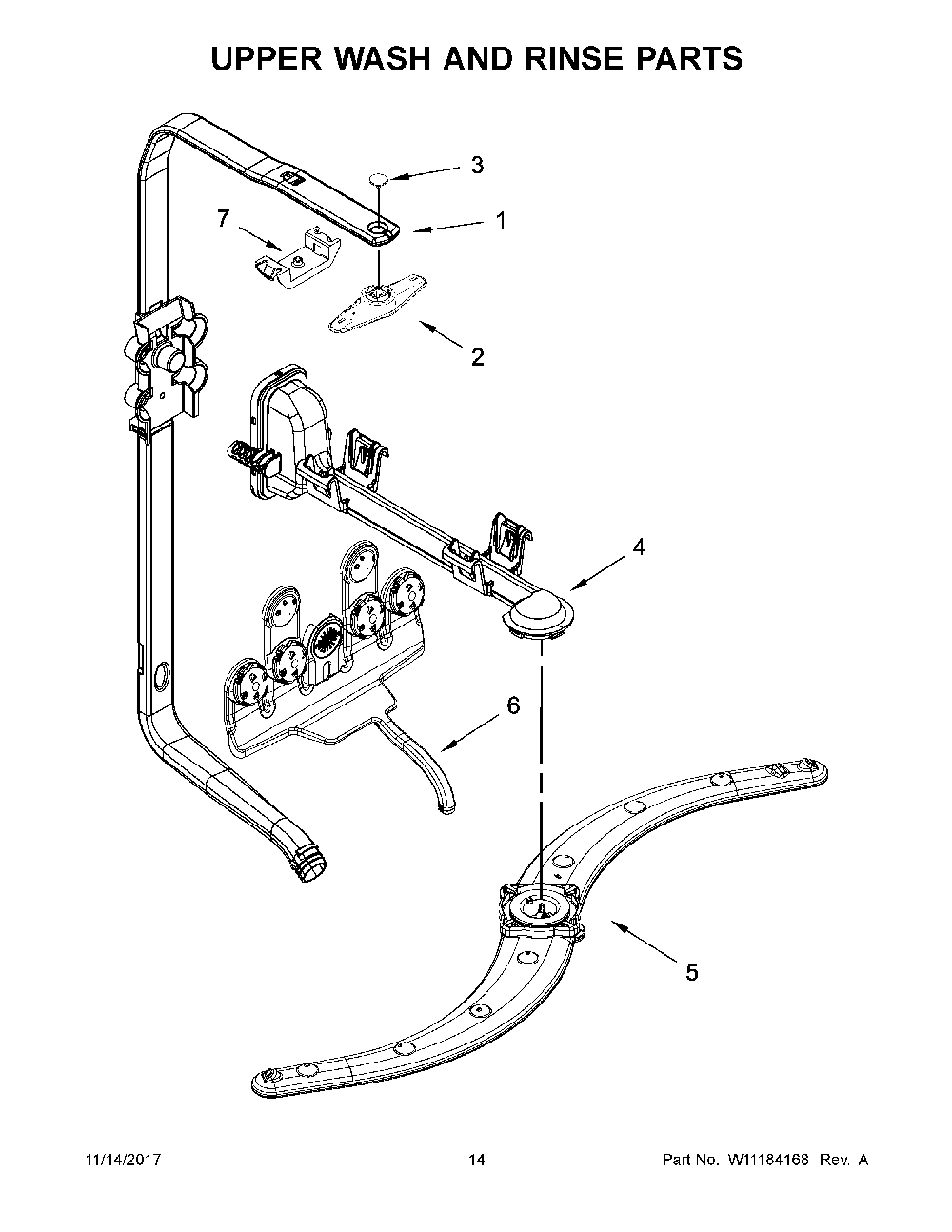 Upper Wash And Rinse Parts Diagram and Parts List for 66512793K314  Kenmore Dishwasher