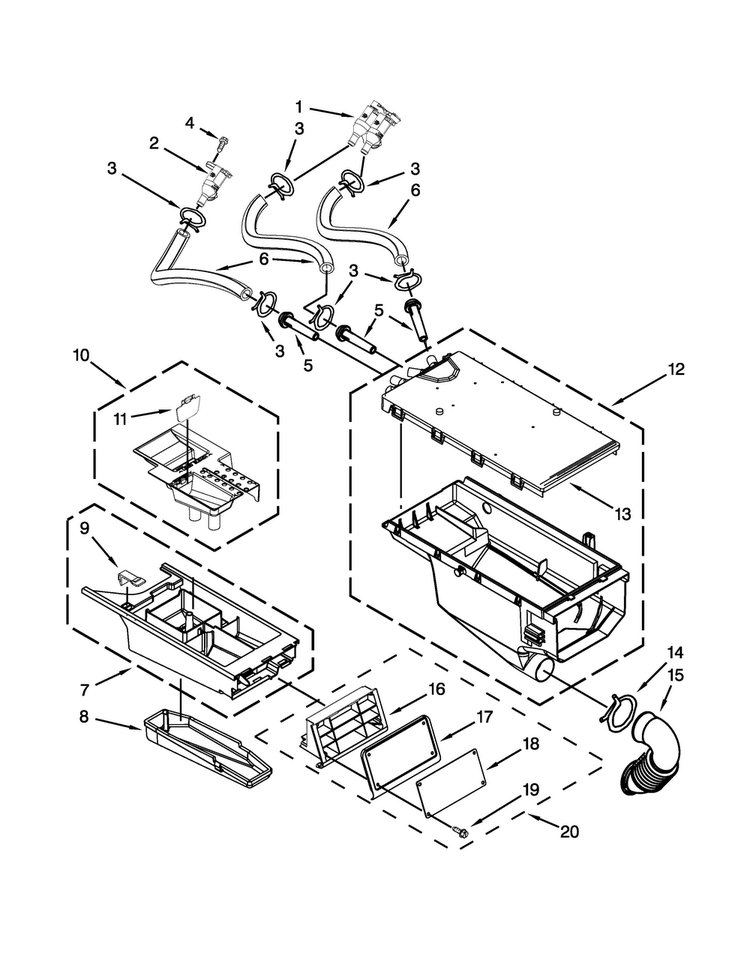 Dispenser Parts Diagram and Parts List for MHN30PDBXW0  Maytag Washer