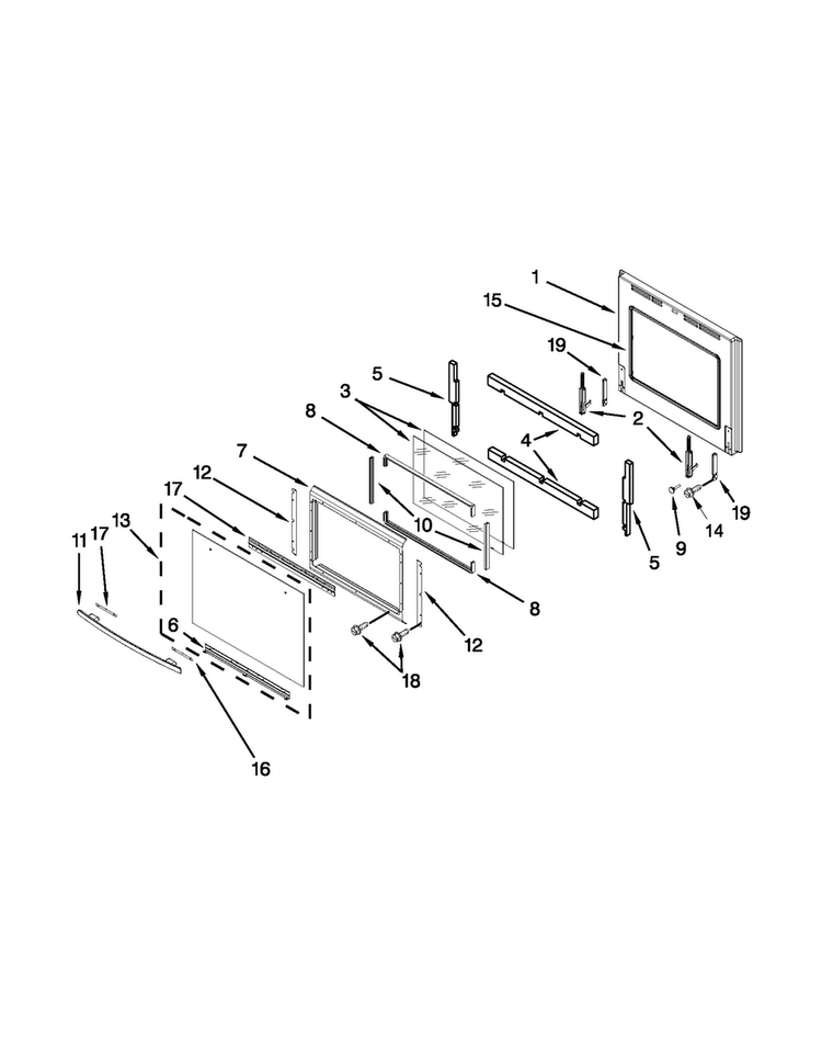 Oven Door Parts Diagram and Parts List for JMW2430WR00  Jenn-Air Microwave