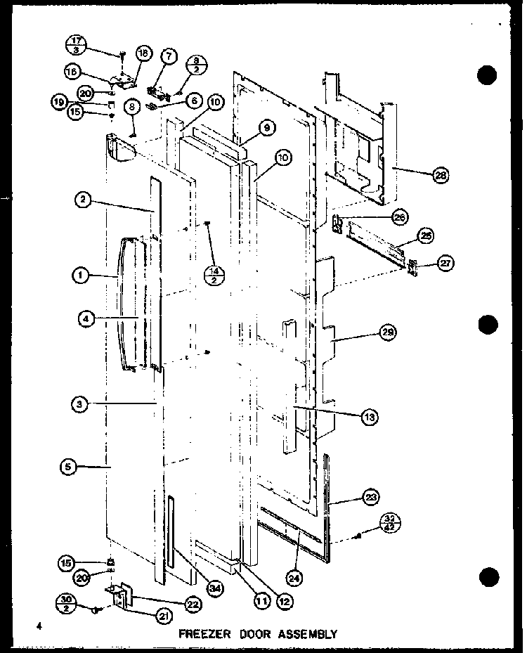 Freezer Door Assembly Diagram and Parts List for SLI22F1-L-P7700009WL  Amana Refrigerator