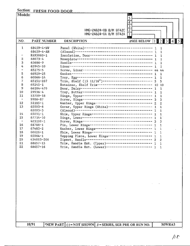 Fresh Food Door Page 2 Diagram and Parts List for 24824-0A  Admiral Refrigerator