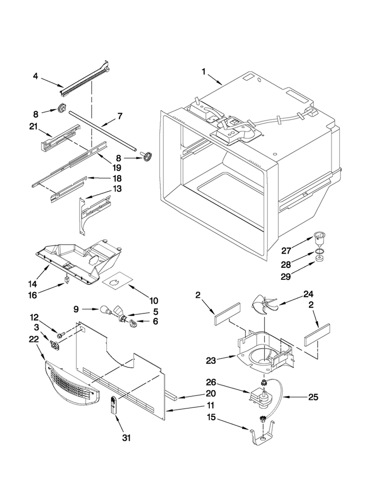 Freezer Liner Parts Diagram and Parts List for 5GBB19PRYW0  Maytag Refrigerator