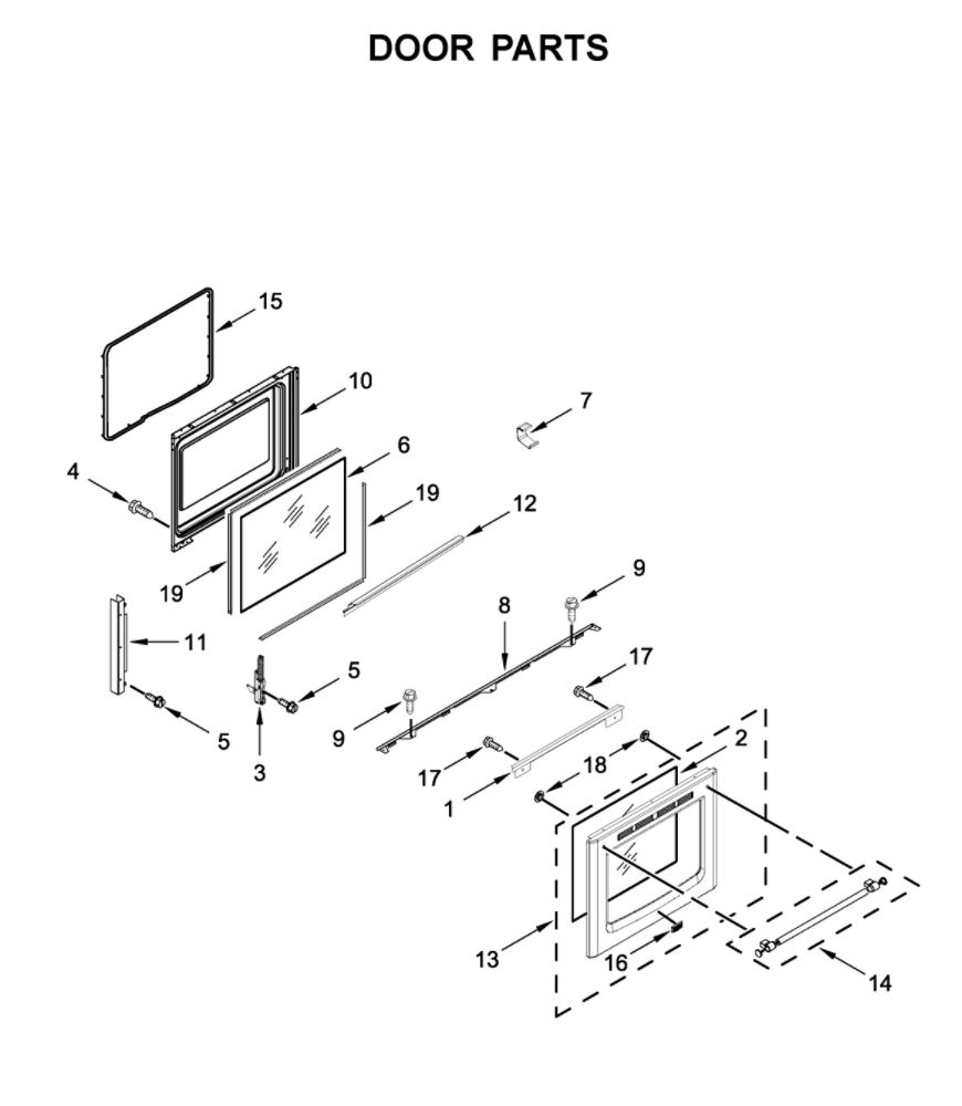 Door Parts Diagram and Parts List for YMER8800FZ3  Maytag Range