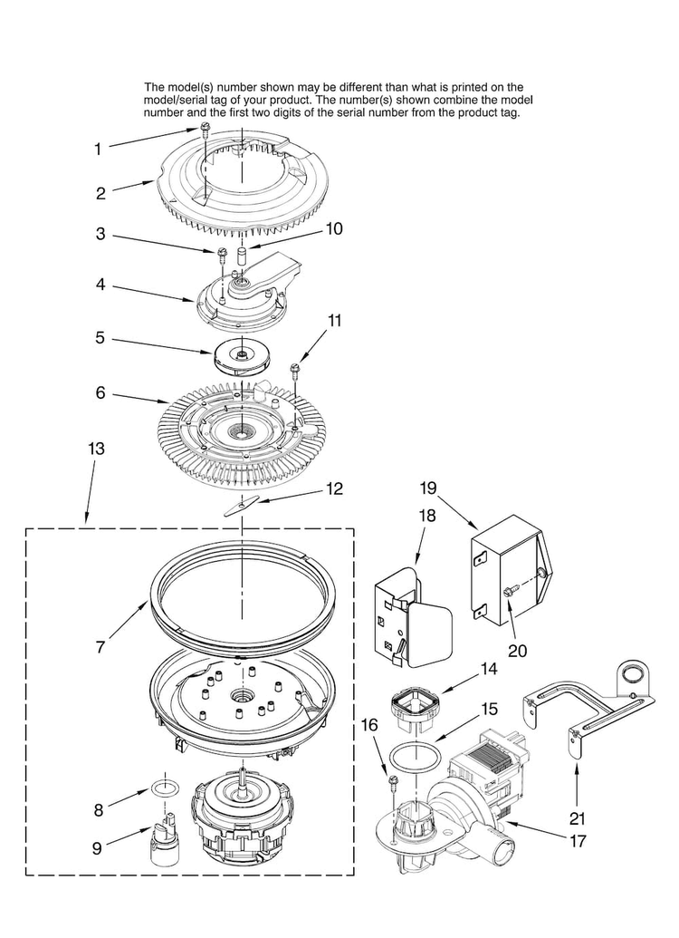 Pump And Motor Parts Diagram and Parts List for ADB1500AWW41  Amana Dishwasher