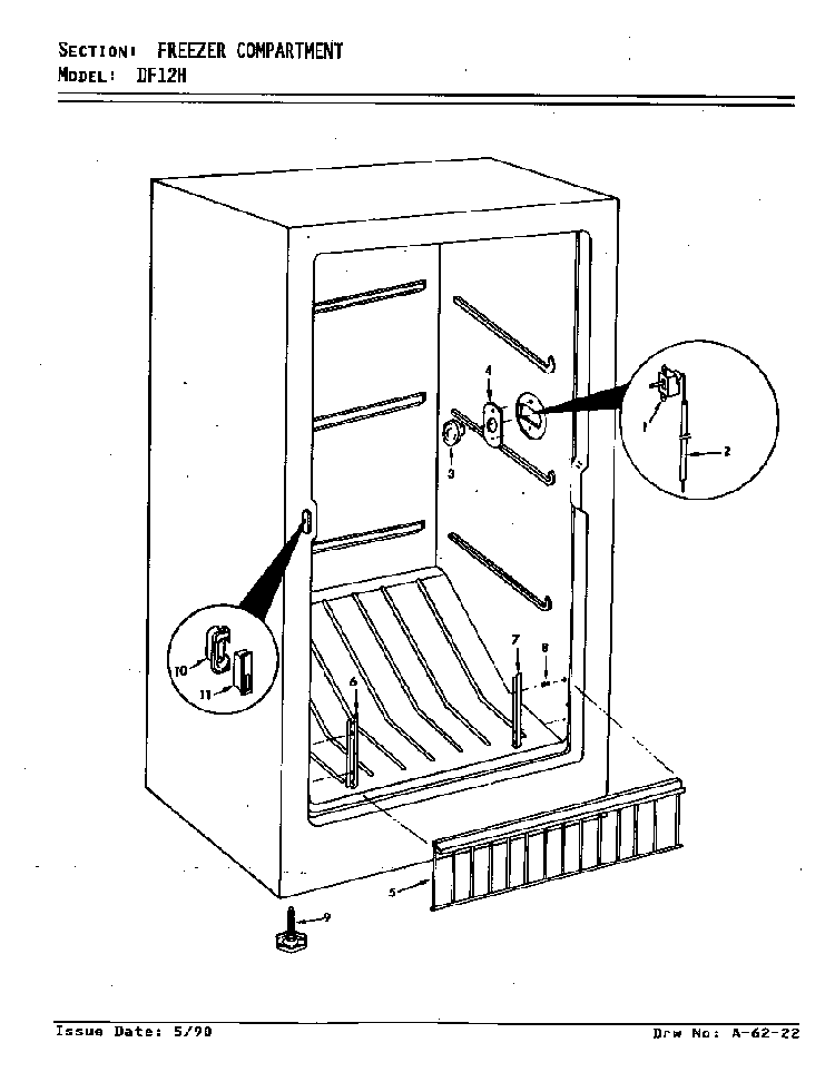 Freezer Compartment Diagram and Parts List for DF12H V5ZU3 Maytag Refrigerator