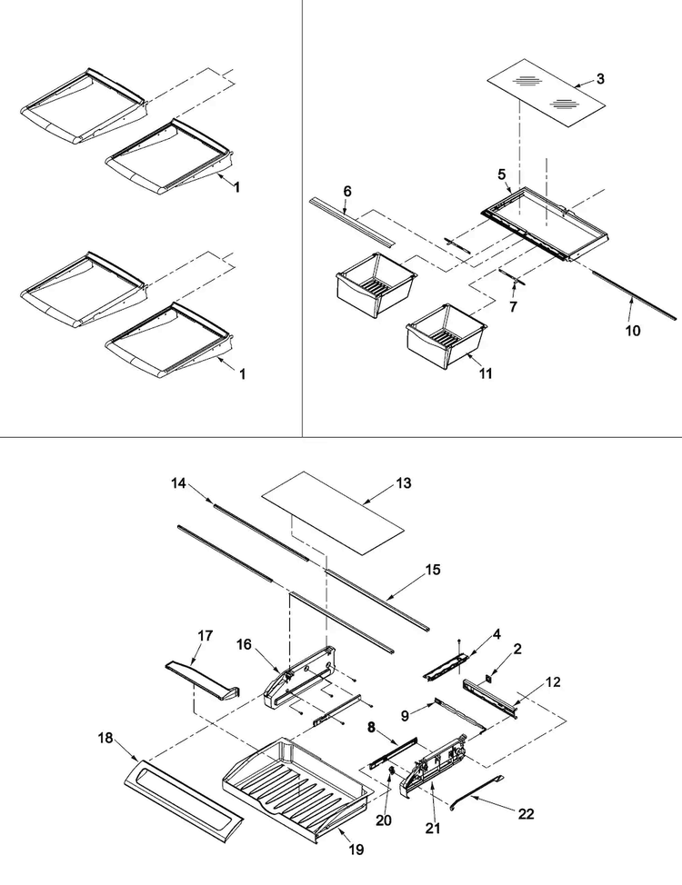 Refrigerator Shelving Diagram and Parts List for ABL2037FES0  Amana Refrigerator