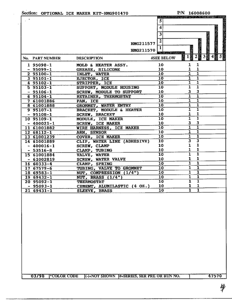 Ice Maker Kit Page 2 Diagram and Parts List for HMG211577  Admiral Refrigerator