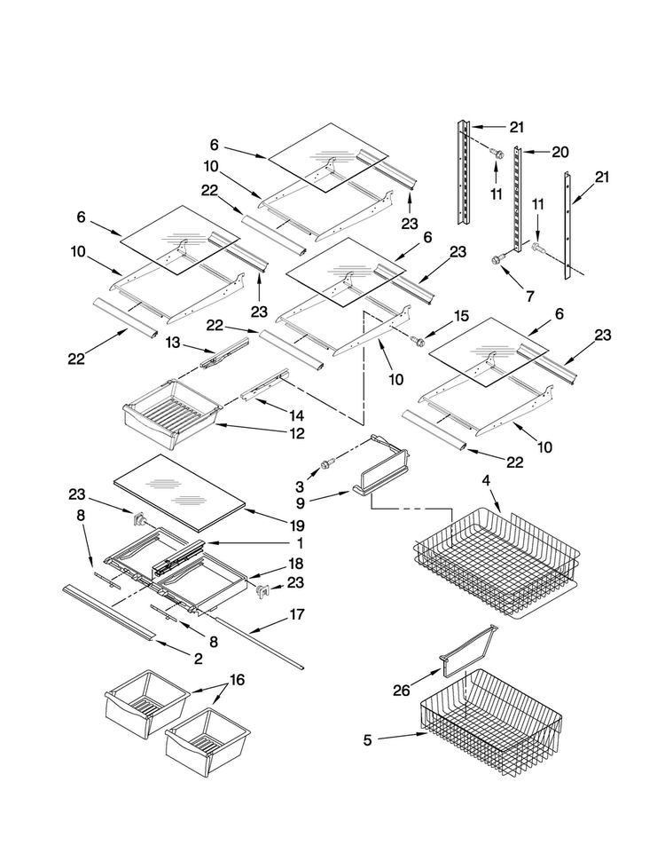 Shelf Parts Diagram and Parts List for CB19G7B00B5  Crosley Refrigerator