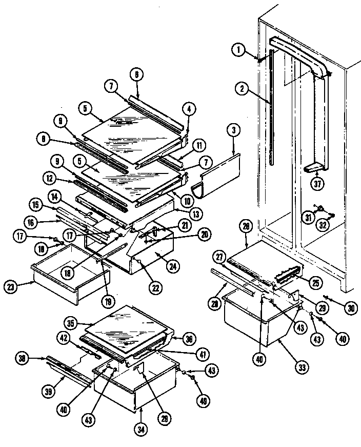 Shelves & Accessories Diagram and Parts List for RSW2200CAL DM31B Maytag Refrigerator