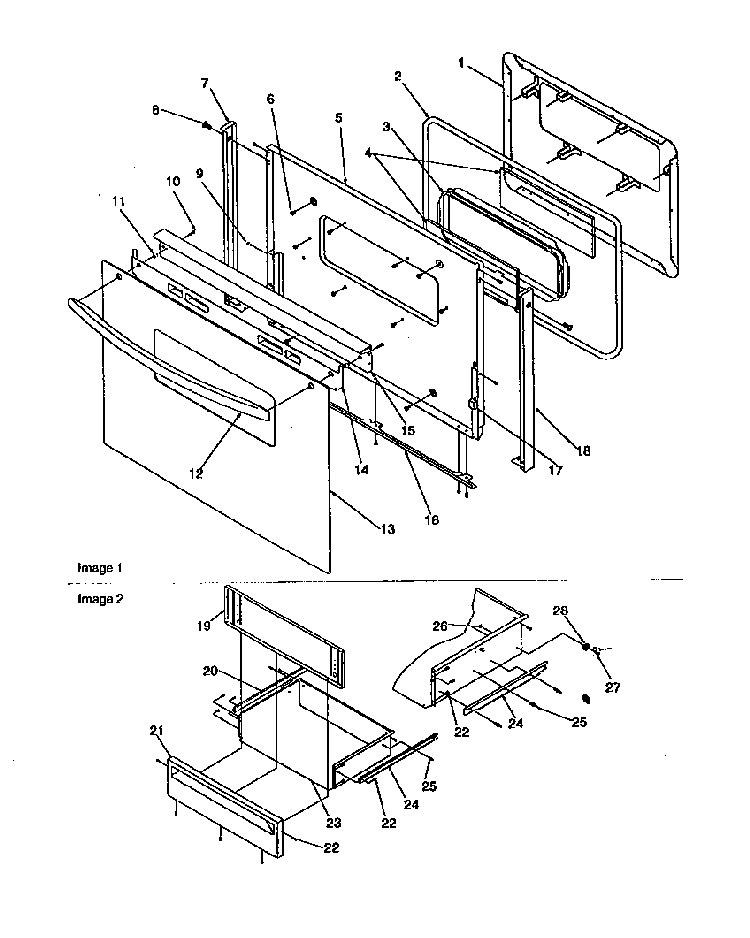 Oven Door & Storage Door Diagram and Parts List for ARG7301W-P1143328NW  Amana Range