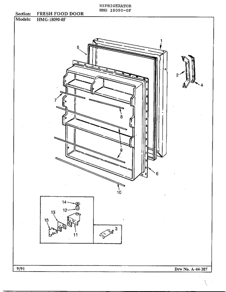 Fresh Food Door Diagram and Parts List for 18090-0F  Admiral Refrigerator