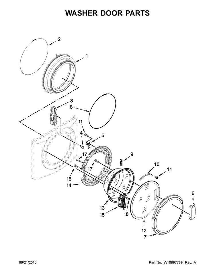 Washer Door Parts Diagram and Parts List for MLE20PDCZW0  Maytag Washer Dryer Combo