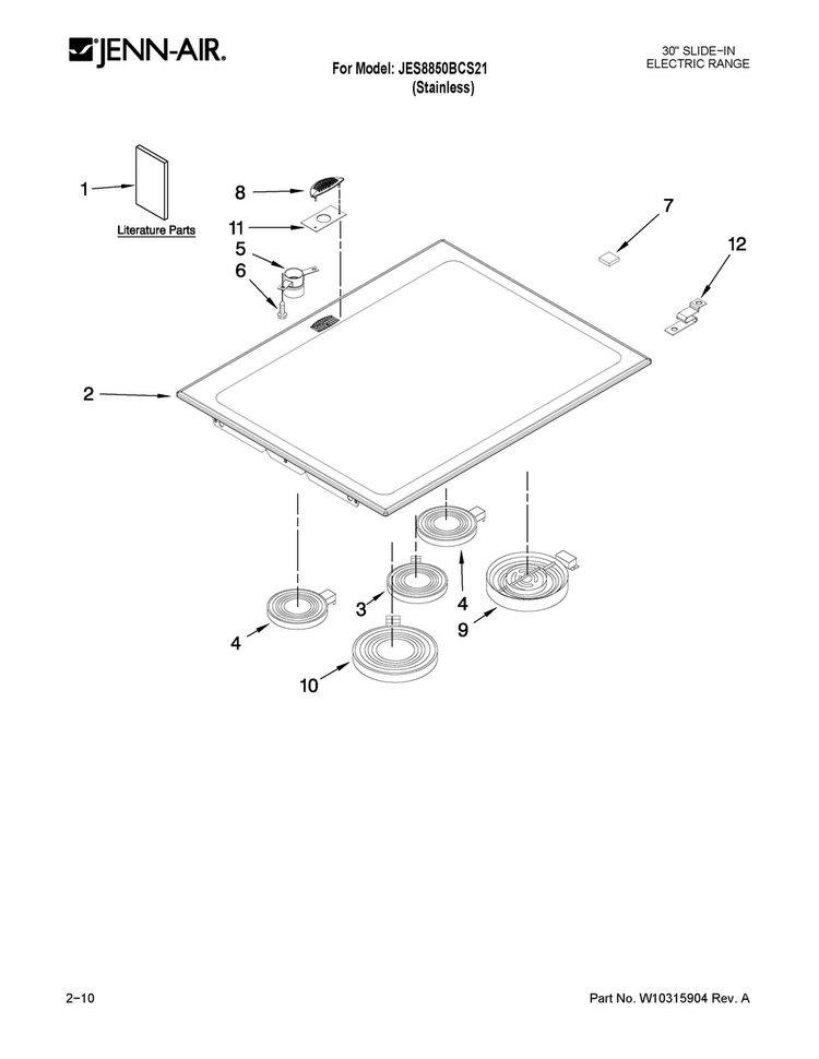 Cooktop Parts Diagram and Parts List for JES8850BCS21  Jenn-Air Range