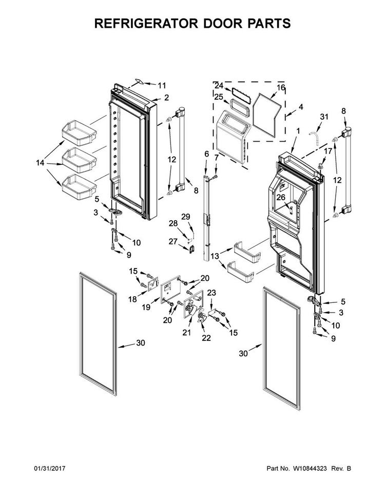 Refrigerator Door Parts Diagram and Parts List for MFT2776DEM01  Maytag Refrigerator