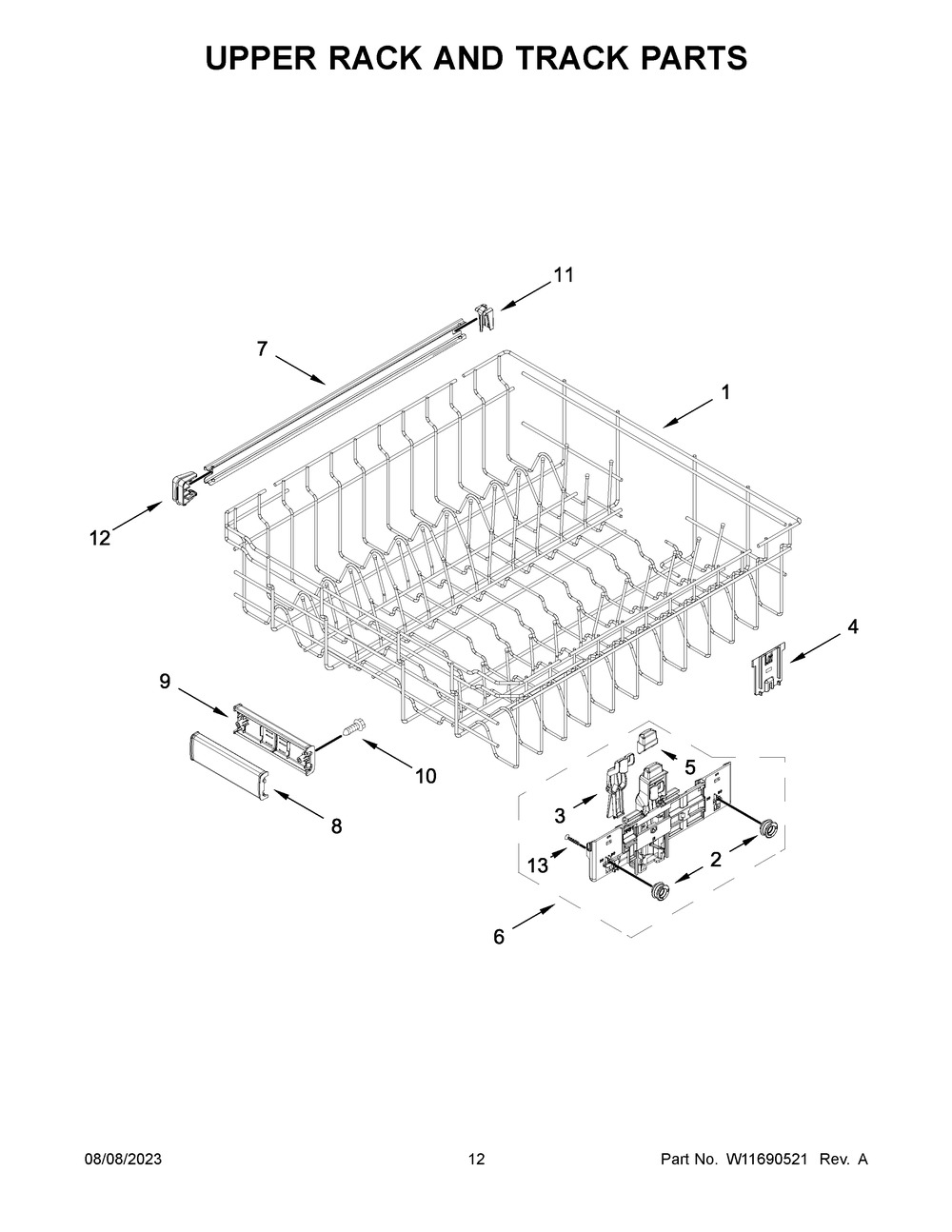 Upper Rack And Track Parts Diagram and Parts List for MDB9979SKZ2  Maytag Dishwasher