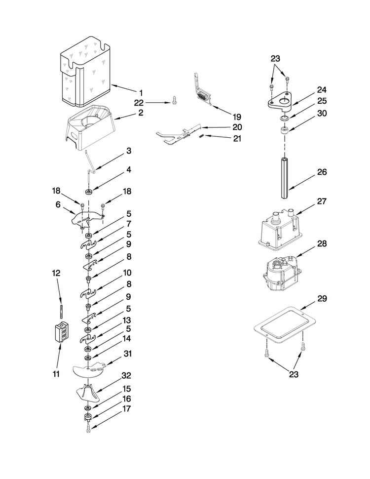 Motor And Ice Container Parts Diagram and Parts List for JS42SEDUDW00  Jenn-Air Refrigerator