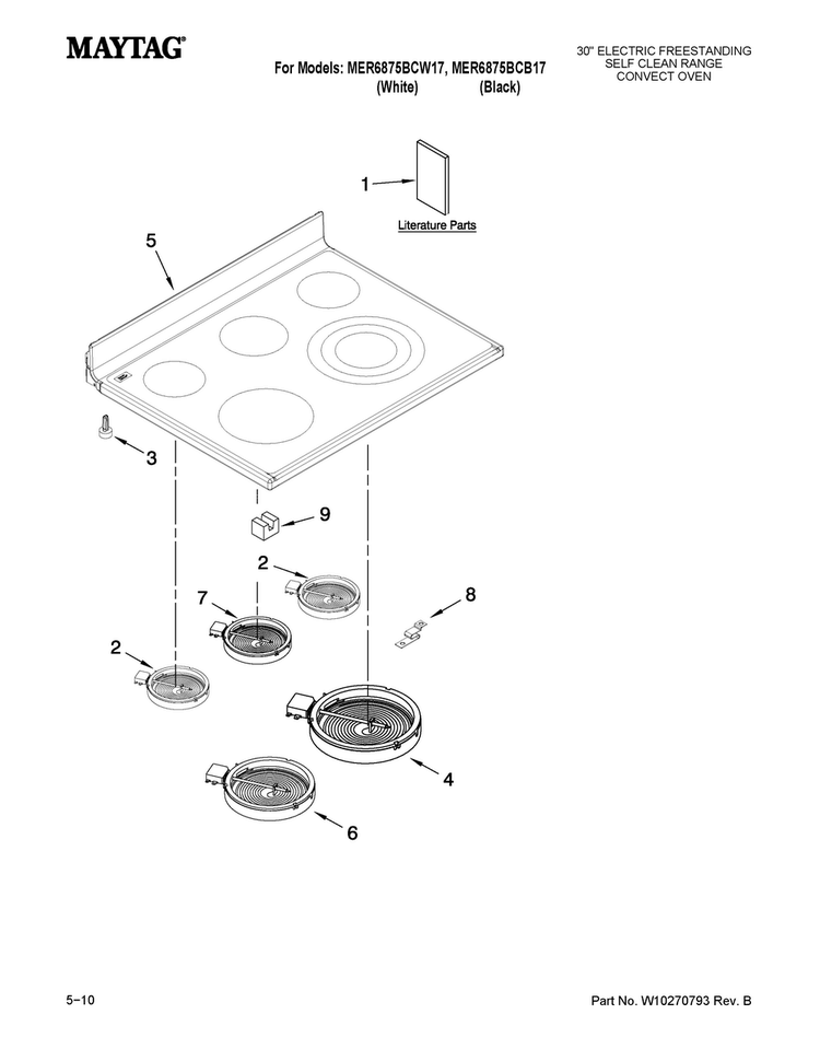 Cooktop Parts Diagram and Parts List for MER6875BCW17  Maytag Range