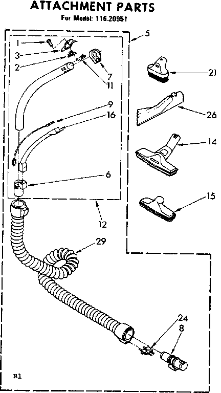 Attachment Parts Diagram and Parts List for 11620951  Kenmore Canister Vacuum