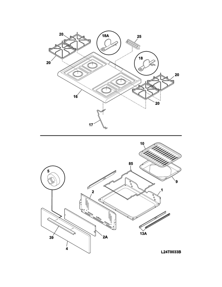 Top/drawer Diagram and Parts List for CRG3120LWF  Crosley Range