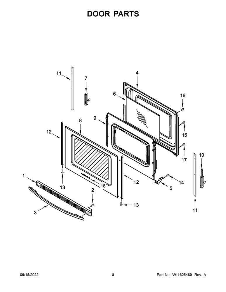 Door Parts Diagram and Parts List for YACR4303MMS0  Amana Range