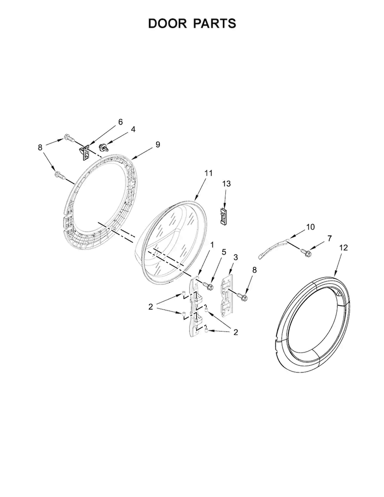 Door Parts Diagram and Parts List for CFWH4084GW0  Crosley Washer