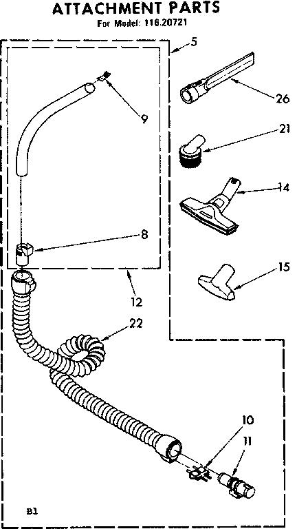 Attachment Parts Diagram and Parts List for 11620721  Kenmore Canister Vacuum