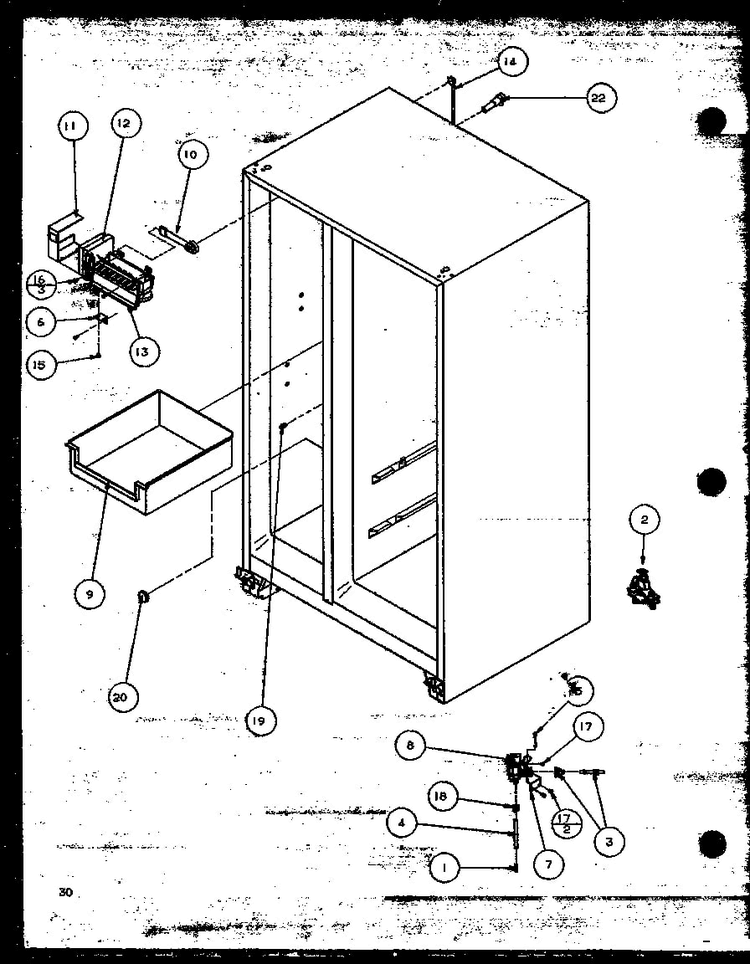Factory Installed Ice Maker Diagram and Parts List for SBD20MW-P1120201WW  Amana Refrigerator