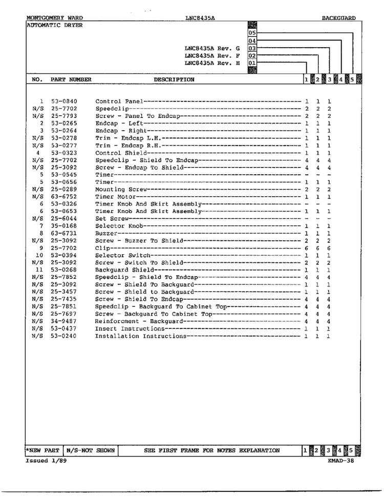 Backguard Page 3 Diagram and Parts List for 8435A REV E Norge Dryer