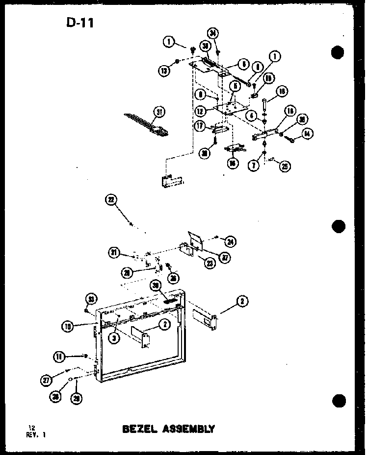 Bezel Assembly Diagram and Parts List for RC-14S P73824-4M Amana Microwave