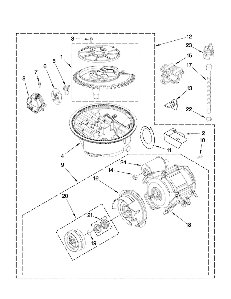 Pump And Motor Parts Diagram and Parts List for MDB8949SAB1  Maytag Dishwasher
