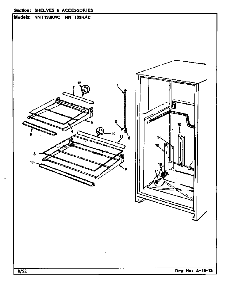 Shelves & Accessories Diagram and Parts List for NNT199KAC CC68A Norge Refrigerator