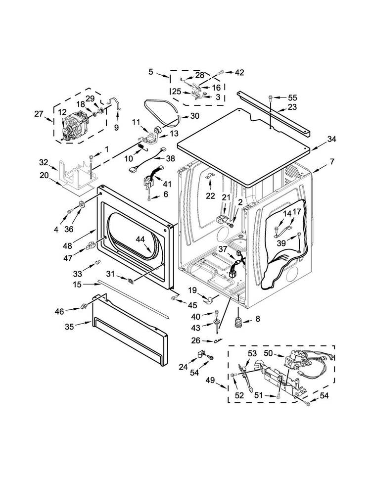 Upper Cabinet And Front Panel Parts Diagram and Parts List for MLG27PDBXW0  Maytag Dryer