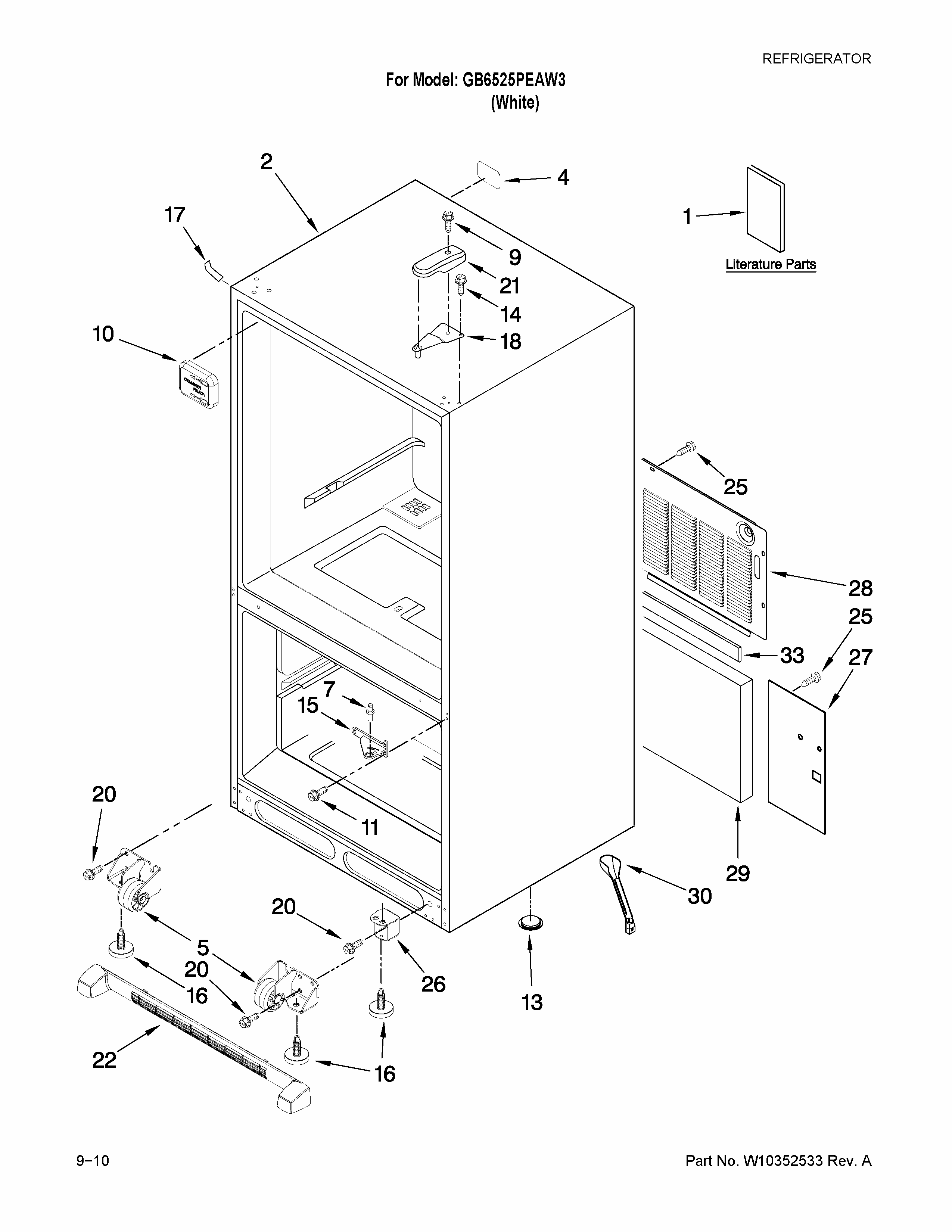 Cabinet Parts Diagram and Parts List for GB6525PEAW3  Maytag Refrigerator