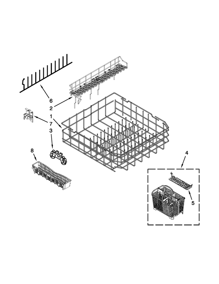 Lower Rack Parts Diagram and Parts List for MDB8959SBW0  Maytag Dishwasher