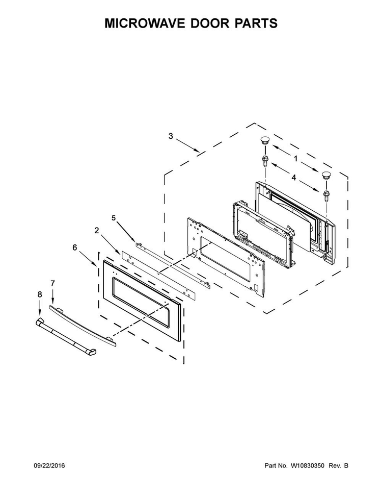 Microwave Door Parts Diagram and Parts List for JMW3430DP01  Jenn-Air Microwave