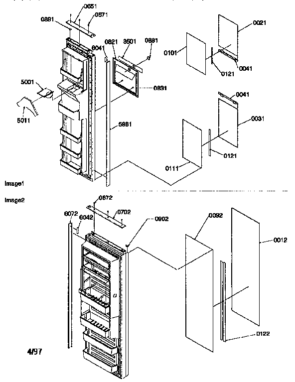 Door Trim And Panels Diagram and Parts List for 57082-P1190812WW  Amana Refrigerator