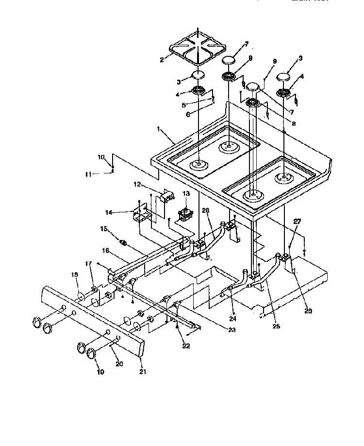 Main Top Diagram and Parts List for ARG7301W-P1143328NW  Amana Range