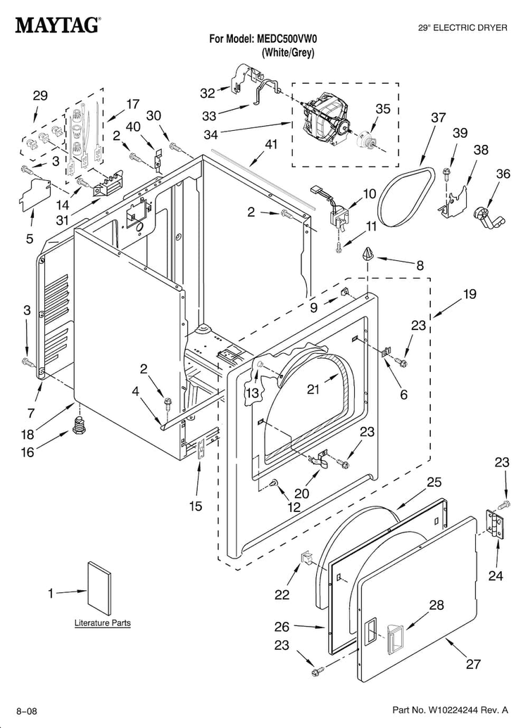 Cabinet Parts Diagram and Parts List for MEDC500VW0  Maytag Dryer
