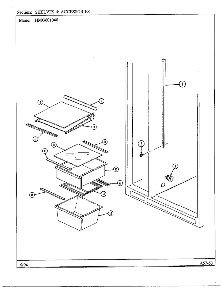 Shelves And Accessories Diagram and Parts List for 301040  Admiral Refrigerator
