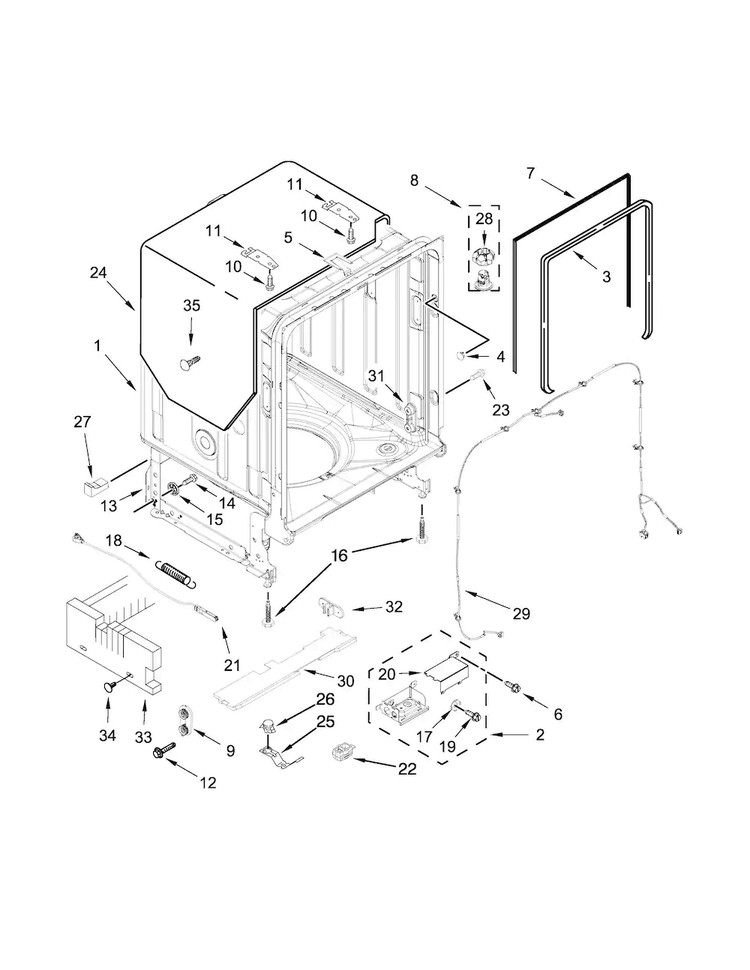 Tub And Frame Parts Diagram and Parts List for JDB9800CWP1  Jenn-Air Dishwasher